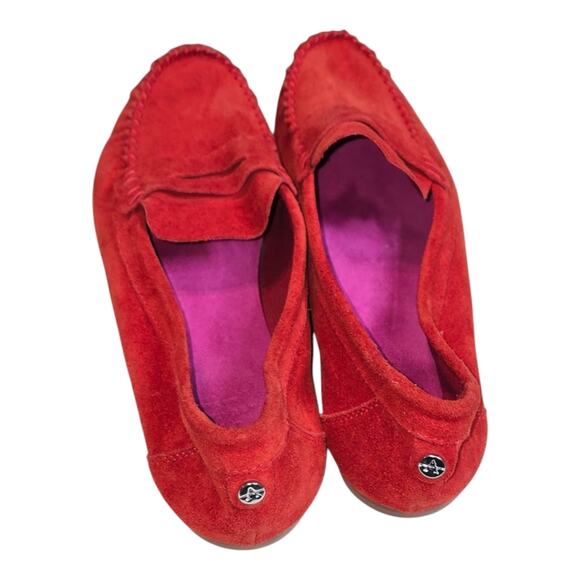Aquatalia Suede Penny Loafers Women's 7‎ BRIGHT Red Pink - Picture 4 of 9